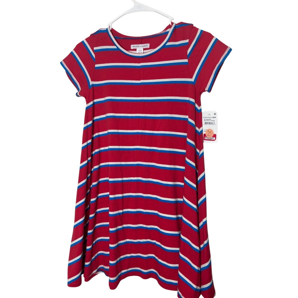 Melrose and Market Girls Red White Blue Striped Short Sleeve Swing Dress L 10/12